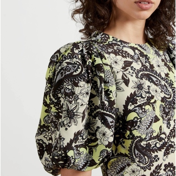 Ted Baker Paisley Mini Puff Sleeve Dress 100% Silk made in England - Picture 10 of 12